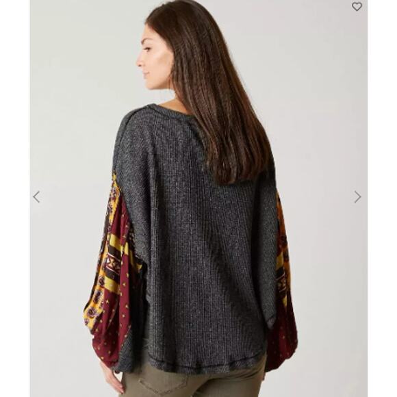 Free People SZ XS Blossom Thermal Patchwork Top Charcoal Gray - Picture 2 of 8